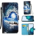 thumbnail image 1 of For Samsung Galaxy S21 Plus 5G Case, Mantto PU Leather Phone Case With Hand Rope Strap Cute Painted Flip Card Wallet Slots Kickstand Case For Samsung Galaxy S21 Plus 5G - Sea Wave, 1 of 8