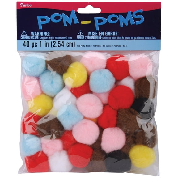 Pom Poms, Multi, 1", 40 Pieces - 1 Pkg