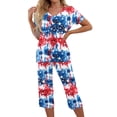 thumbnail image 2 of US 250 Years Anniversary Pajamas for Women Set Red Blue and White Stars Print Nightwear Set Short Sleeve Shirts and Capri Pant Pjs Set 4th of July 2 Piece Outfits, 2 of 6