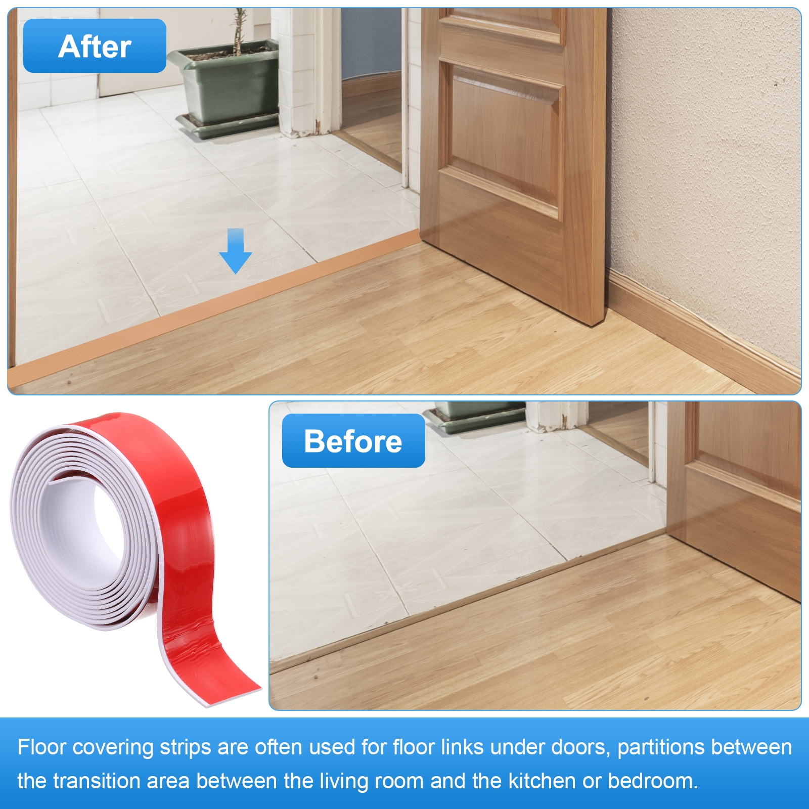 Uxcell Floor Transition Strip 2" 10ft Self-Adhesive Edging Trim White