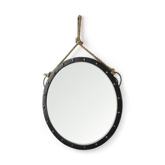 Mercana Pendula 27" Round Metal Frame Mirror in Black