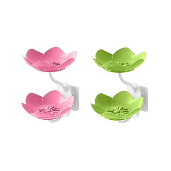 Wall- Mounted Drain Soap Box Double Layer Lotus Flower Shaped Soap Removable Soap Dish Non- Slip Storage Self- Adhesive Bathroom Accessories
