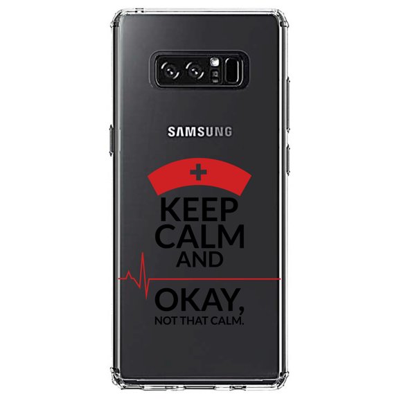 DistinctInk Clear Shockproof Hybrid Case for Samsung Galaxy Note 8 - TPU Bumper Acrylic Back Tempered Glass Screen Protector - Keep Calm, Not That Calm - Nurse Flatline