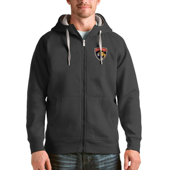 Men's Antigua Charcoal Florida Panthers Logo Victory Full-Zip Hoodie
