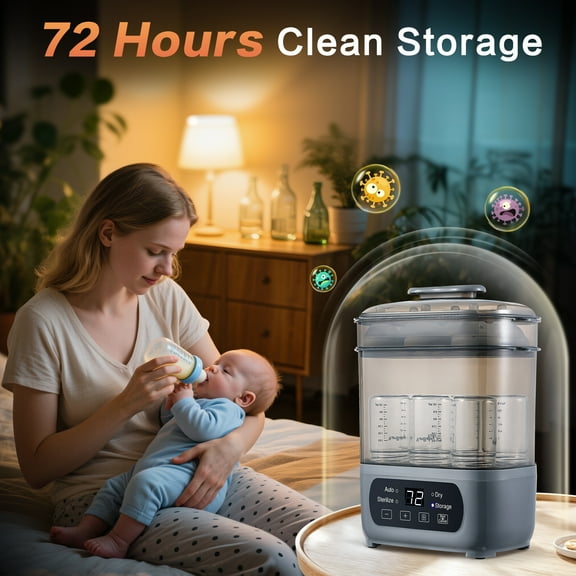 4-in-1 Baby Bottle Steamer and Dryer, Universal Fit for All Bottles, Easy Control Electric Steam Bottle Dryer for Baby Stuffs & Breast Pump Accessories, LED Touch Screen, Auto Shut-Off