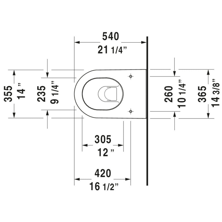 Duravit 254509-Dual Darling New 0.8/1.6 Gpf Dual Flush Wall Duravit 254509-Dual Darling New 0.8/1.6 Gpf Dual Flush Wall