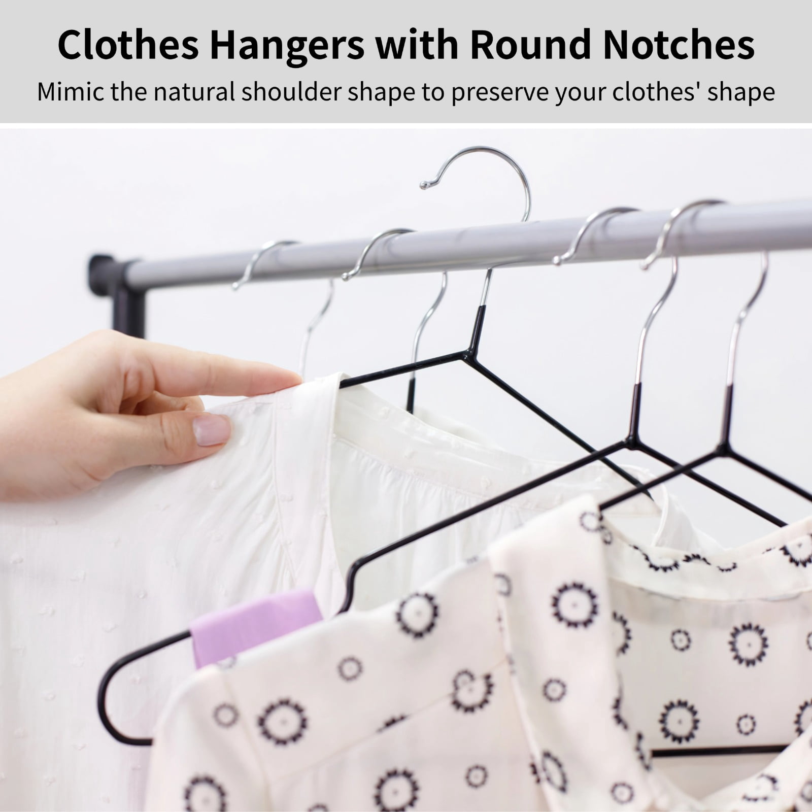 30 Pcs Clothes Hangers Rubber Coated - Heavy Duty Non-Slip Metal Hangers | Suit Hangers with Round Notches, Black Coat Hangers for Strap Dresses Jackets Shirts Pants