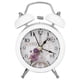 thumbnail image 1 of Mini reloj despertador digital de metal silencioso con luces y campana centelleante para dormitorio de estudiantes, color blanco, 1 of 13