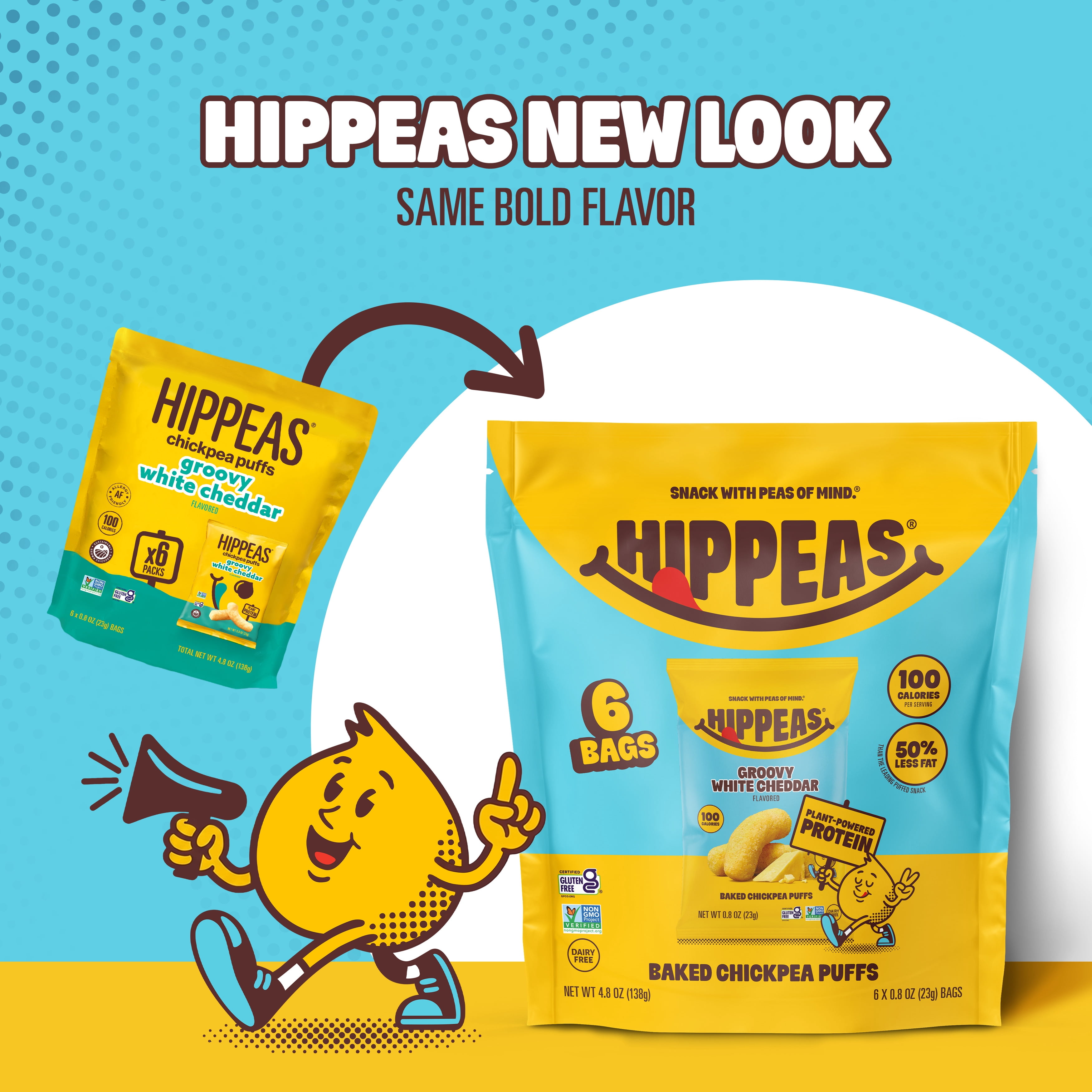 HIPPEAS Chickpea Puffs, Groovy White Cheddar, Gluten Free, Dairy Free, 4g Protein, 0.8 oz, 6 Pack