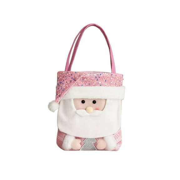 LanSuare Christmas Gift Bags, Christmas Tote Bags with Handles, Reusable Non-Woven Shopping Bags, Suitabel for Xmas Gifts Wrapping, Holiday Party Supplies,11"x9" White-pink