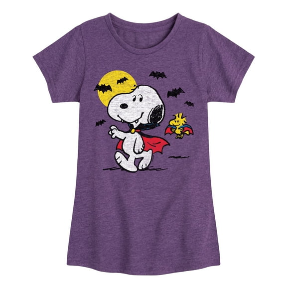 Peanuts - Vampire Snoopy and Woddstock - Toddler And Youth Girls Short Sleeve Graphic T-Shirt