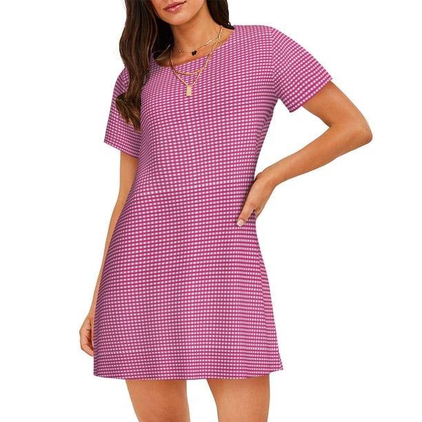Fotbe Gingham Bata de Dormir para Mujer con Estampado, Camisón de Algodón de Manga Corta, Ropa de Dormir Casual