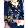 thumbnail image 1 of Blusa asimétrica de terciopelo Vintage para mujer, Tops elegantes con bordado Floral, cuello en V profundo, cintura delgada, Peplum, diseño de manga larga, 1 of 4