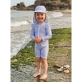 thumbnail image 6 of BemeyourBBs Toddler Baby Girl One Piece Swimsuit Kids Newborn Infant Bathing Suit Long Sleeve Striped Rash Guard Half Zipper Swimwear Sunhat Set UPF 50+, 6 of 9