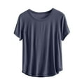 thumbnail image 5 of Tittly T Shirts for Women Spring Tops for Women Women's Solid Color T Shirt Round Neck Short Sleeved Top Large Size Loose Elastic Pure Cotton Base Shirt Tshirts Shirts Basic Tees Grey 5XL, 5 of 5