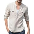 thumbnail image 2 of gbyLJF Mens Casual Shirts Long Sleeve Half Button Down Round Neck Blouse Solid Color Open Front Loose Fit Shirt, 2 of 4