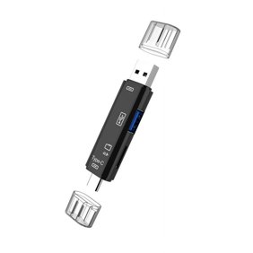 5 in 1 USB 2.0 Type C/USB /Micro-USB/TF/ Memory Card Reader OTG Card Reader Adapter Mobile ,Black