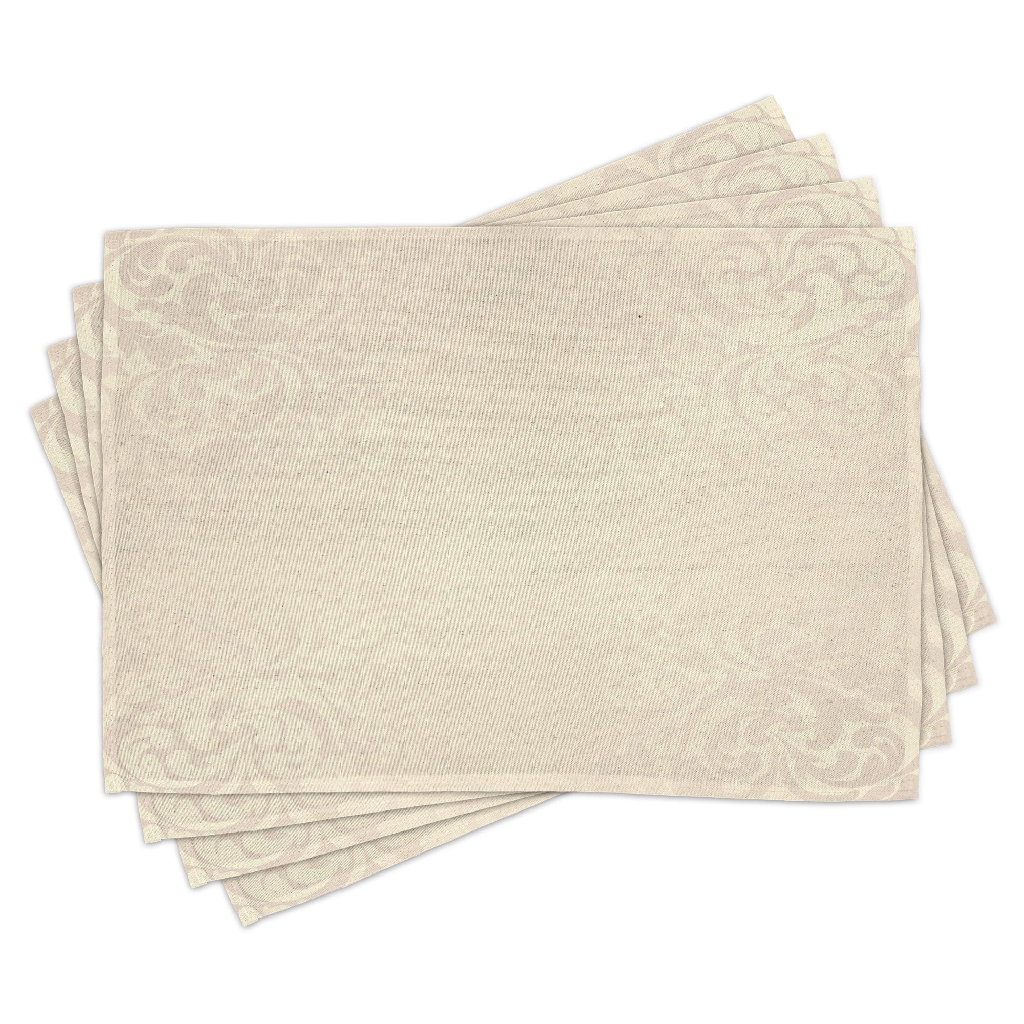 Ivory Place Mats Set of 4, Classic Victorian Style Monochrome Damask