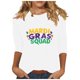 thumbnail image 2 of Xuyuer Carnival Celebration Printed Tee - Ladies' Casual Round Neck 3/4 Sleeve Loose T-Shirt for Festival Parades, Costume Parties, Colorful Street Style Wear & Masquerade Themed Outfits, 2 of 5