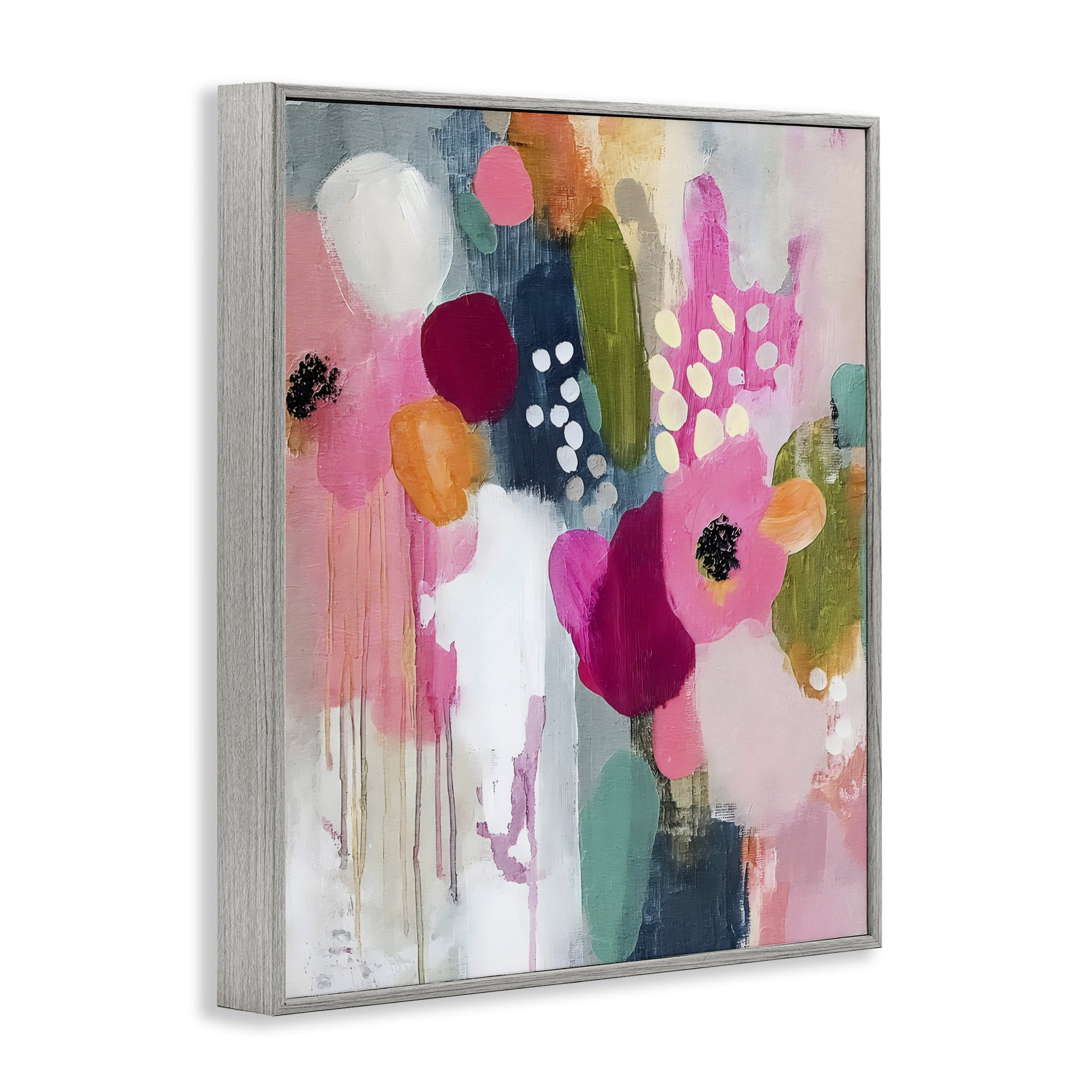 Stupell Industries Paint Drip Blooms Cascade Gray Framed Giclee Art, design by Riley B