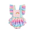 thumbnail image 2 of Elippeo Baby Girls Romper 6 9 12 18 24 Months Fly Sleeve Square Neck Rainbow Print Infant Bodysuit Summer Clothes for Casual Daily, 2 of 9