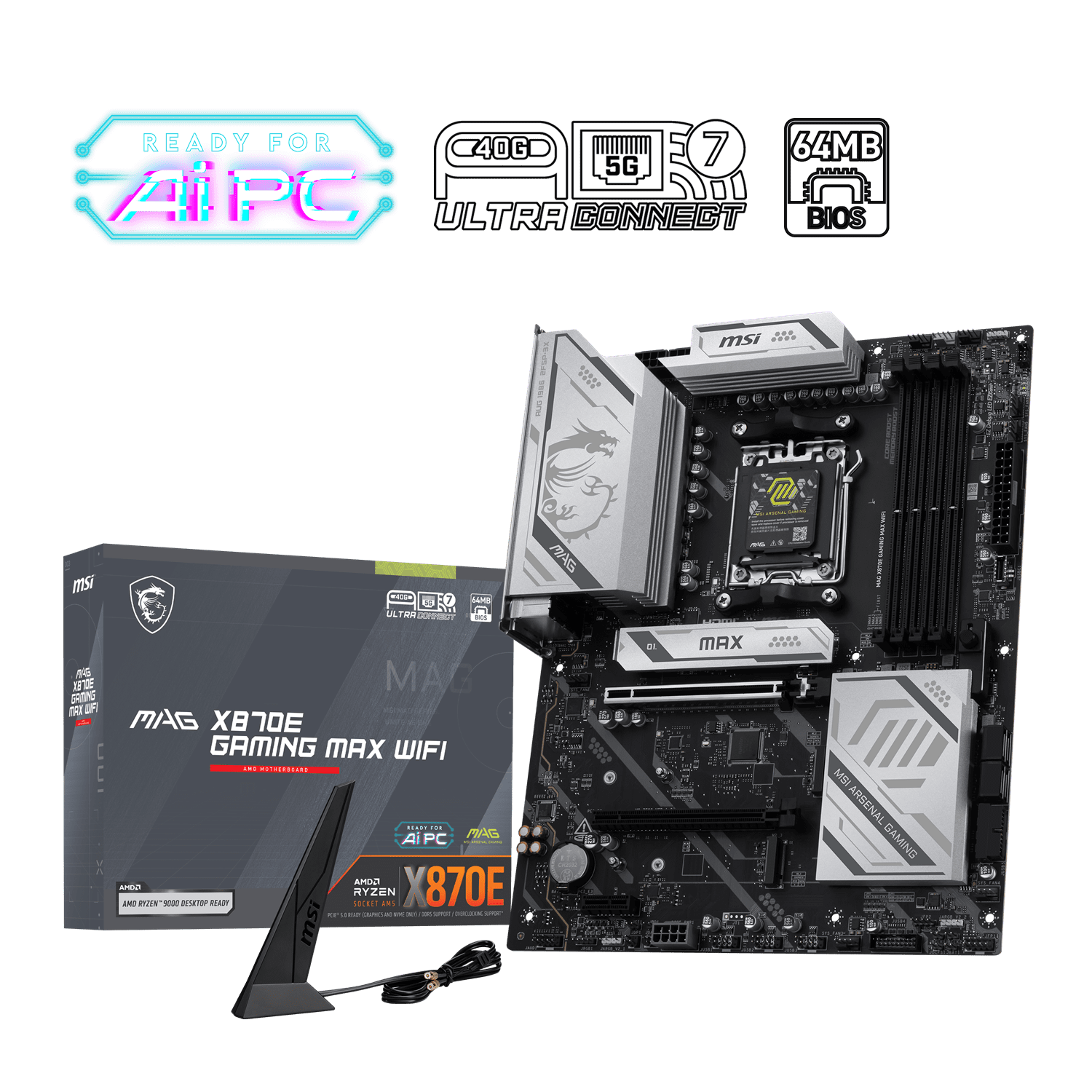 MSI MAG X870E GAMING MAX WIFI AM5 AMD X870E SATA 6Gbs DDR5 Ryzen 9000 / 8000 / 7000 ATX Motherboard