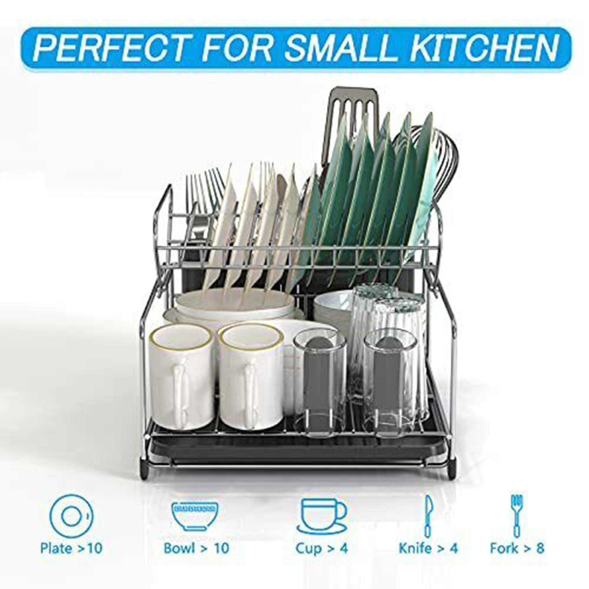 Lelinta Kitchen Over The Sink Dish Drying Rack,201 Stainless Steel Dish Rack with Utensil Holder Hooks & Cup Hanging-Non-Slip Dish Drying Rack with Stable