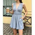 thumbnail image 5 of Women's V Neck Sleeveless Rompers Shorts Summer Beach Vacation Ruched Plus Size Shorts Jumpsuit with Pockets, 3XL, 5 of 6