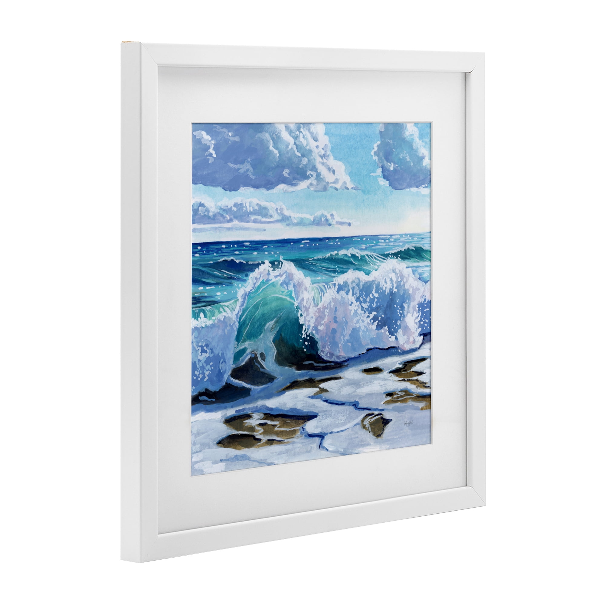 Stupell Industries Curling Aqua Wave on Shore White Framed Print Under Glass, design by Kate Jarvik Birch