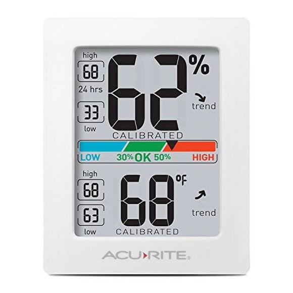 AcuRite 01083 Indoor Thermometer & Hygrometer with Humidity Gauge & Pro Accuracy Calibration, White