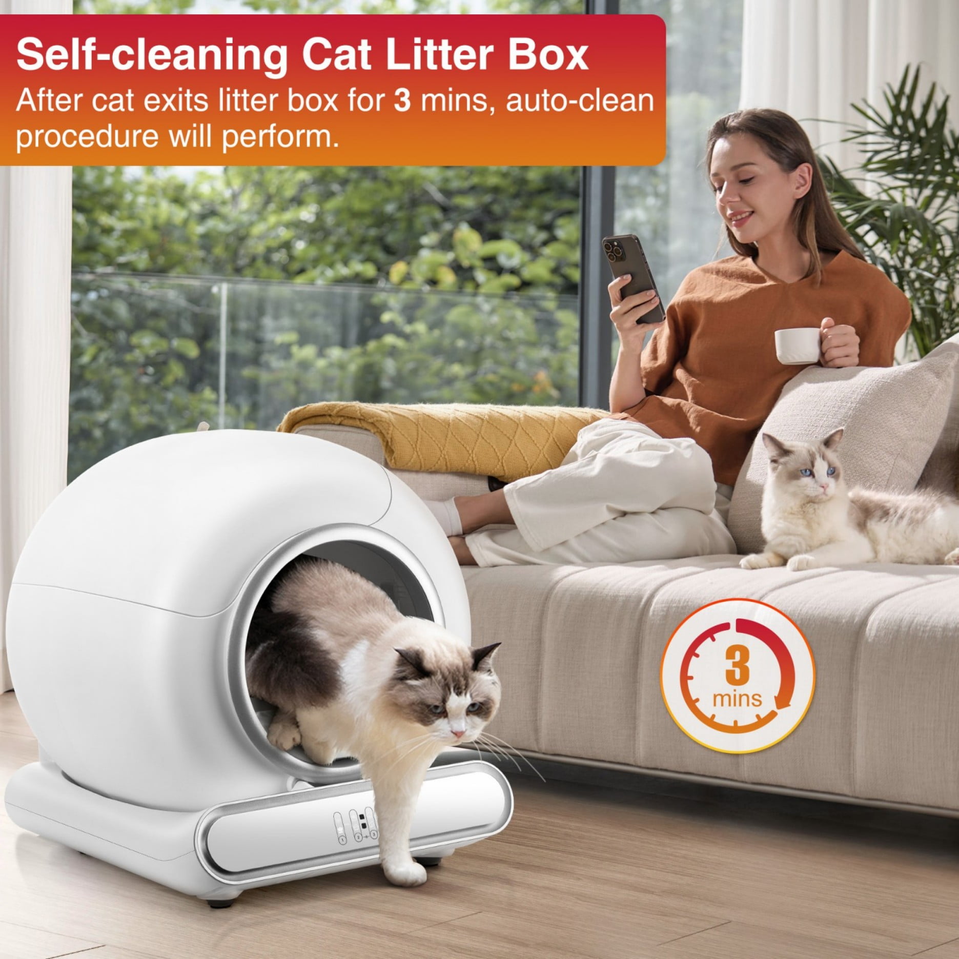 FaayFian Self Cleaning Cat Litter Box – Automatic Cat Litter Box with Smart APP Control, 65L+9L Large Capacity, Multi-Cat Households, Odor-Free, Integrated Safety Protection, 2 Rolls Liner Gift