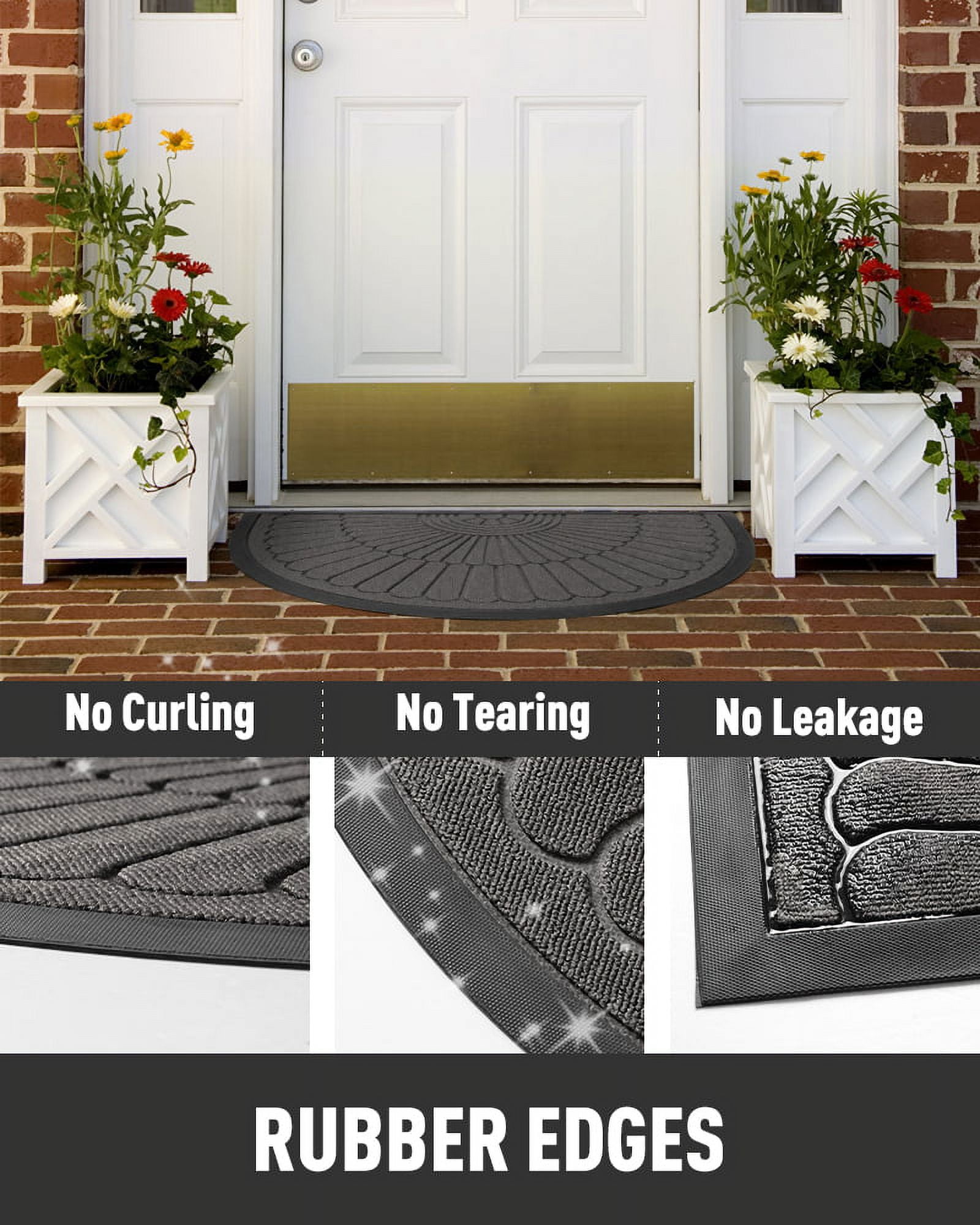 VUNATE Door Mat Outside Indoor Doormat Non Slip Rubber Welcome Mat Outdoor Mat for Front Door Entrance Absorbent Dirt Trapper Floor Mats for Home Low Profile Entry Rug Half Round Doormat 24"x35" Gray