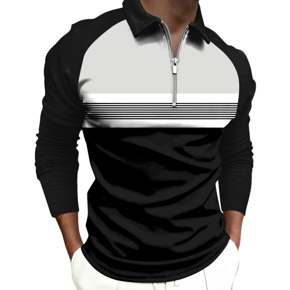 Ketyyh-chn99 Long Sleeve Polo Shirts for Men Big and Tall Shirts Men's Long Sleeve Cotton Polo Collar Polo Shirt Regular Fit Black,L