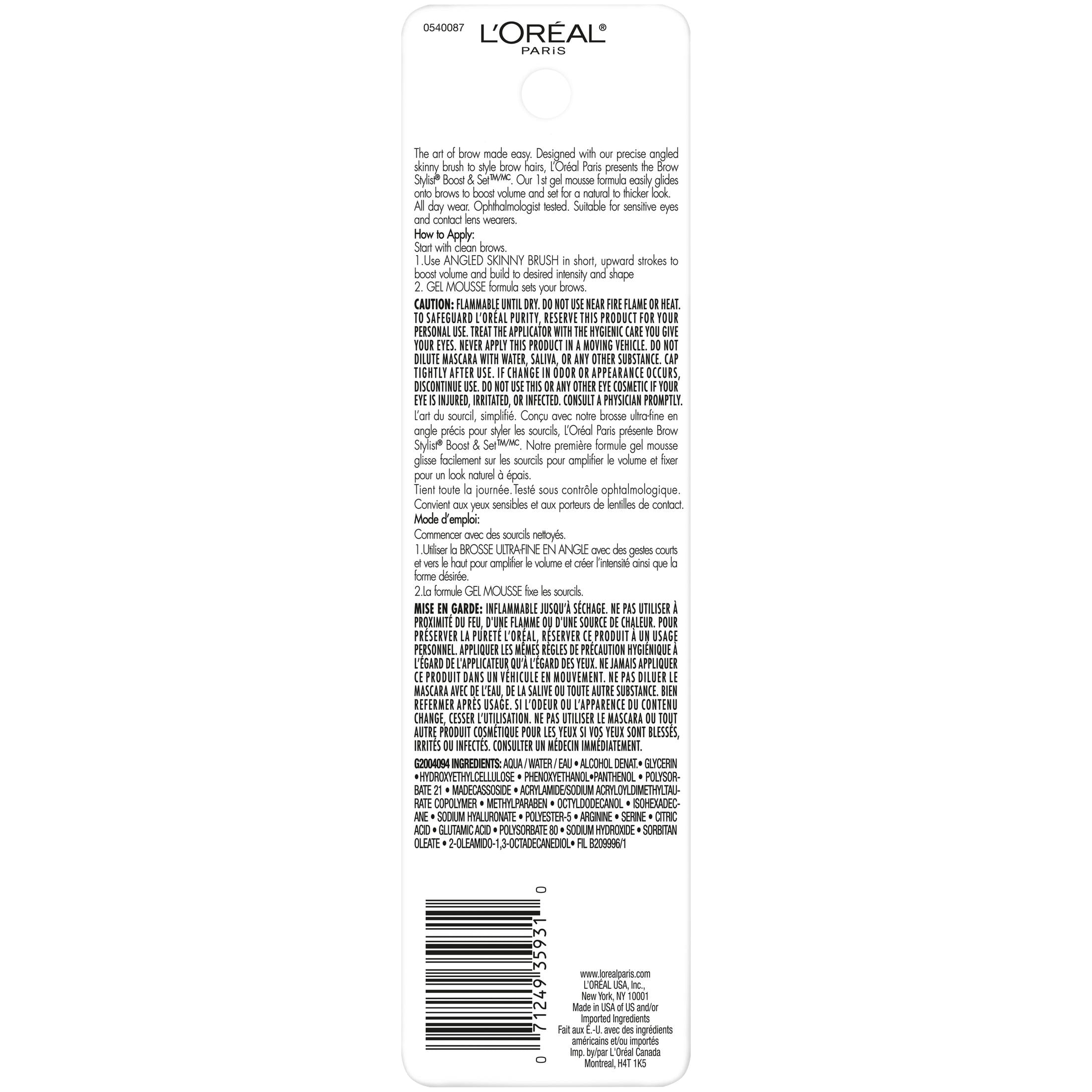 L'Oréal Paris Brow Stylist® Boost & Set™ Volumizing Brow Mascara 460 Clear 0.10 fl. oz. Carded Pack