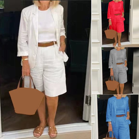 Joernso 1 Set Blazer Half Shorts Solid Color Single Breasted Summer Loose-fitting Buttons Outfit for Office