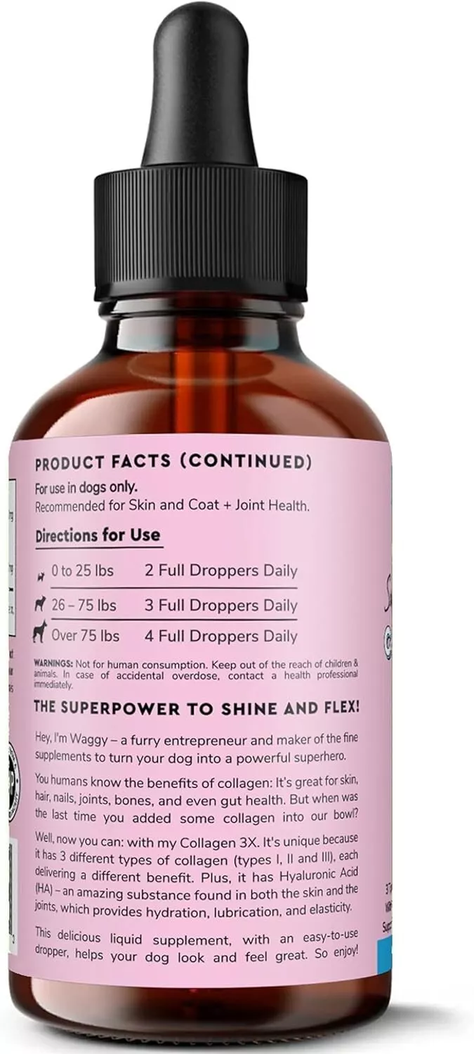 Wonder Paws Premium Collagen Supplement for Dogs – Skin, Coat & Joint Support – Liquid with Hyaluronic Acid – 4 oz