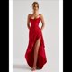 thumbnail image 5 of Vestido de Cóctel para Mujer, Ajustado, Informal, , con Escote en V, Sin Mangas, de Satén, con Volantes en el Bajo y Espalda Descubierta. Rojo L, 5 of 10