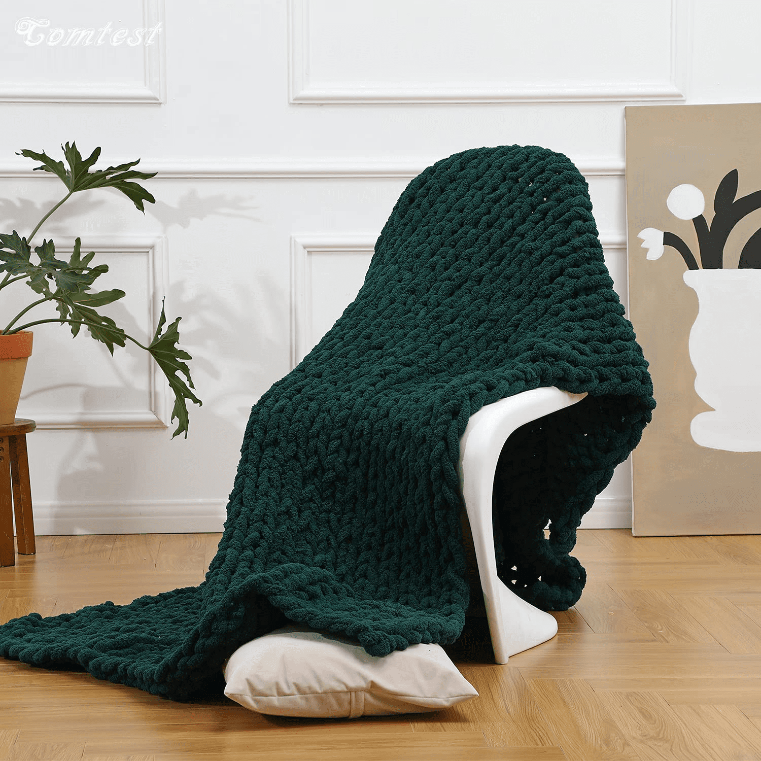Comtest Chunky Knit Throw Blanket Chenille Dark Green 50 x60 Office Size Walmart