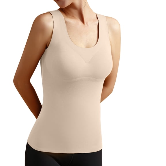 Xijirk Tank Tops Winter Thermal Underwear Velvet Lined Long Vest Seamless Self Heating Base Layer Top for Cold Weather Camisole Tops for Women,Beige,2XL
