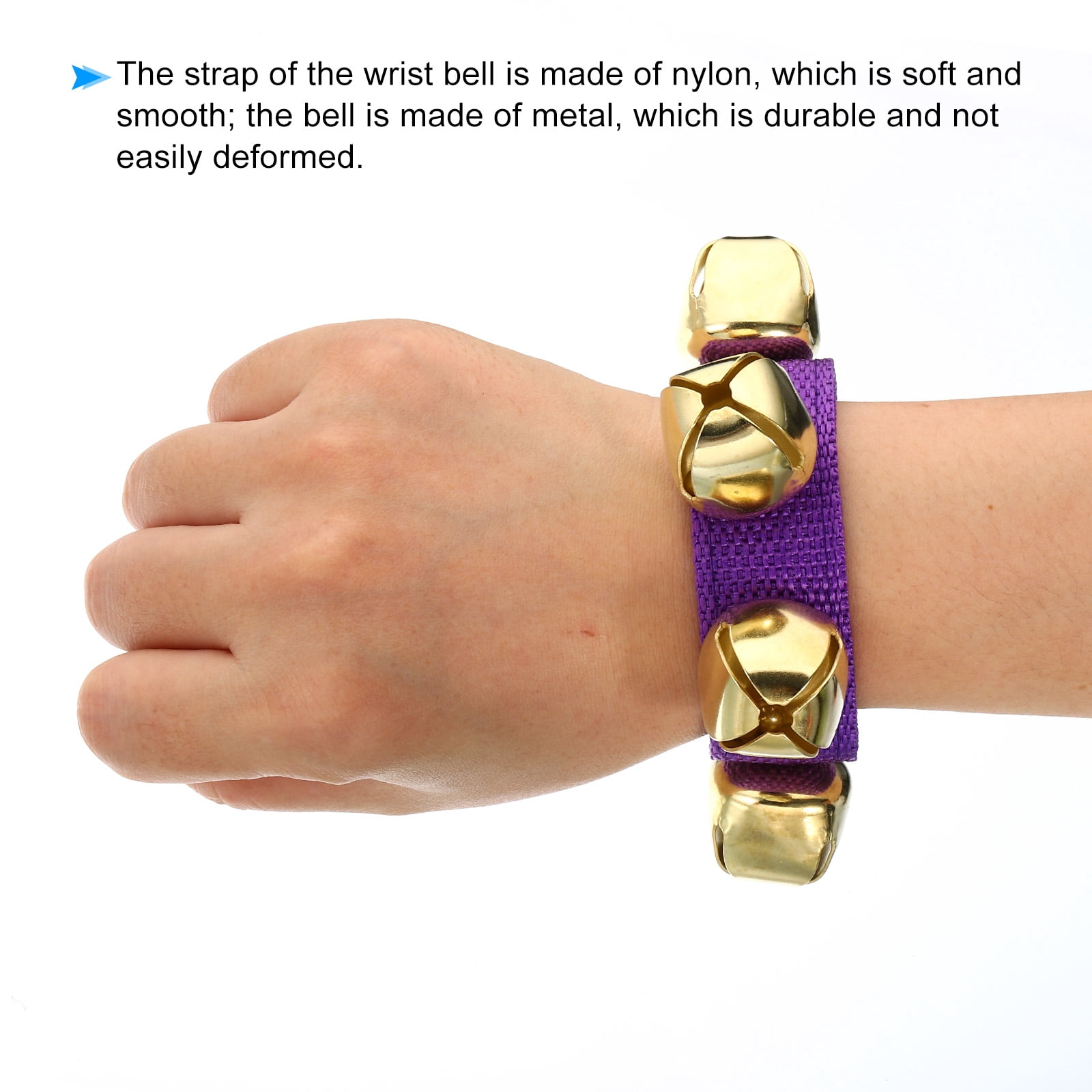 12pcs Wrist Bells, Jingle Bells Ankle Bells Percussion Instruments Musical Rhythm Band with 4 Golden Bells, Purple
