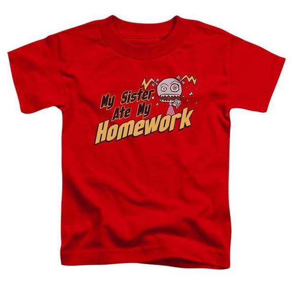 Trevco GSY126-TT-3 My Sister Ate My Homework-Short Sleeve Toddler T-Shirt, Red - Large - 4 Toddler