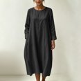 thumbnail image 4 of Lmueinov Dresses for Women Long sleeve Flowy Casual Cotton Linen Dress Lightweight Tunic Dress with Pockets Beach Vacation Sundresses, 4 of 7