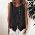 thumbnail image 2 of akafmk Women's Linen Sleeveless Shirts Fashion Button Crew Neck Soft Loose Summer Tank Tops, 2 of 7