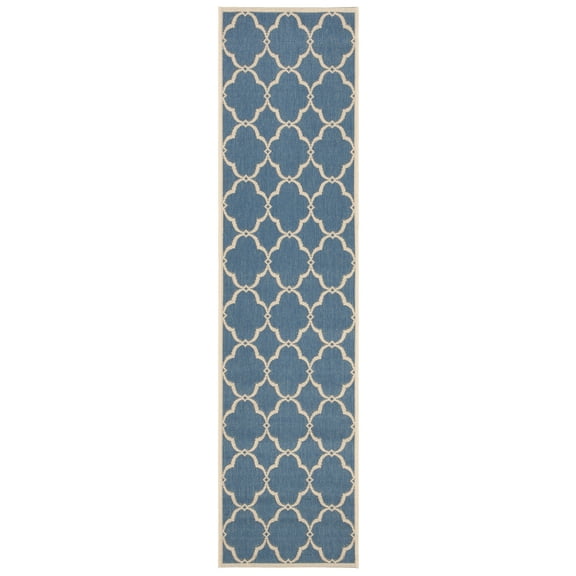 SAFAVIEH Beach House Sharla Geometric Indoor/Outdoor Runner Rug, Blue/Creme, 2'2" x 12'