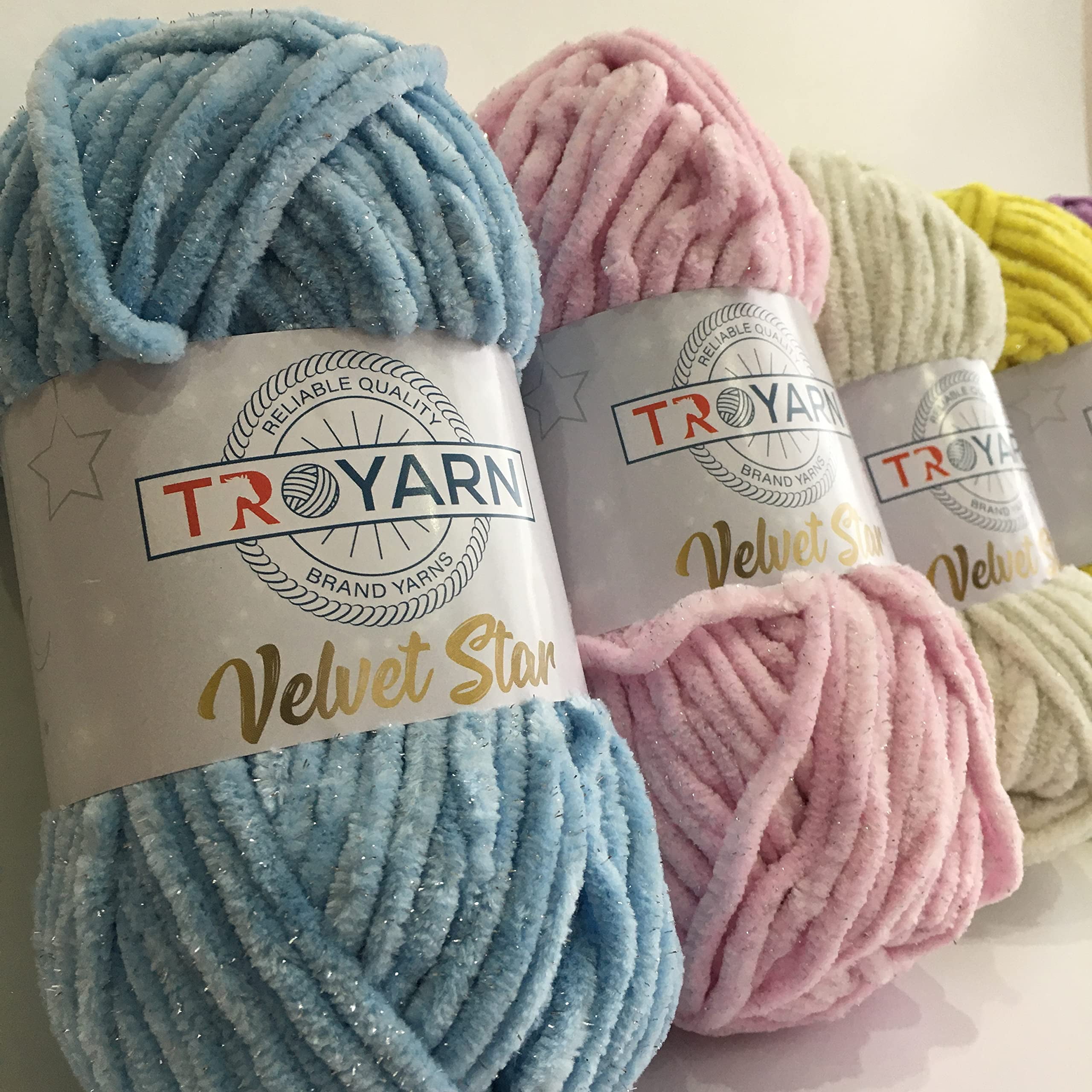 Troyarn Velvet Star, Silvery Glitter Chenille Baby Blanket Yarn Amigurumi Yarn for Crocheting and Knitting Super Bulky 100 gr (120 yds) Length: 110 m (10408 - Red, 1 Skein)