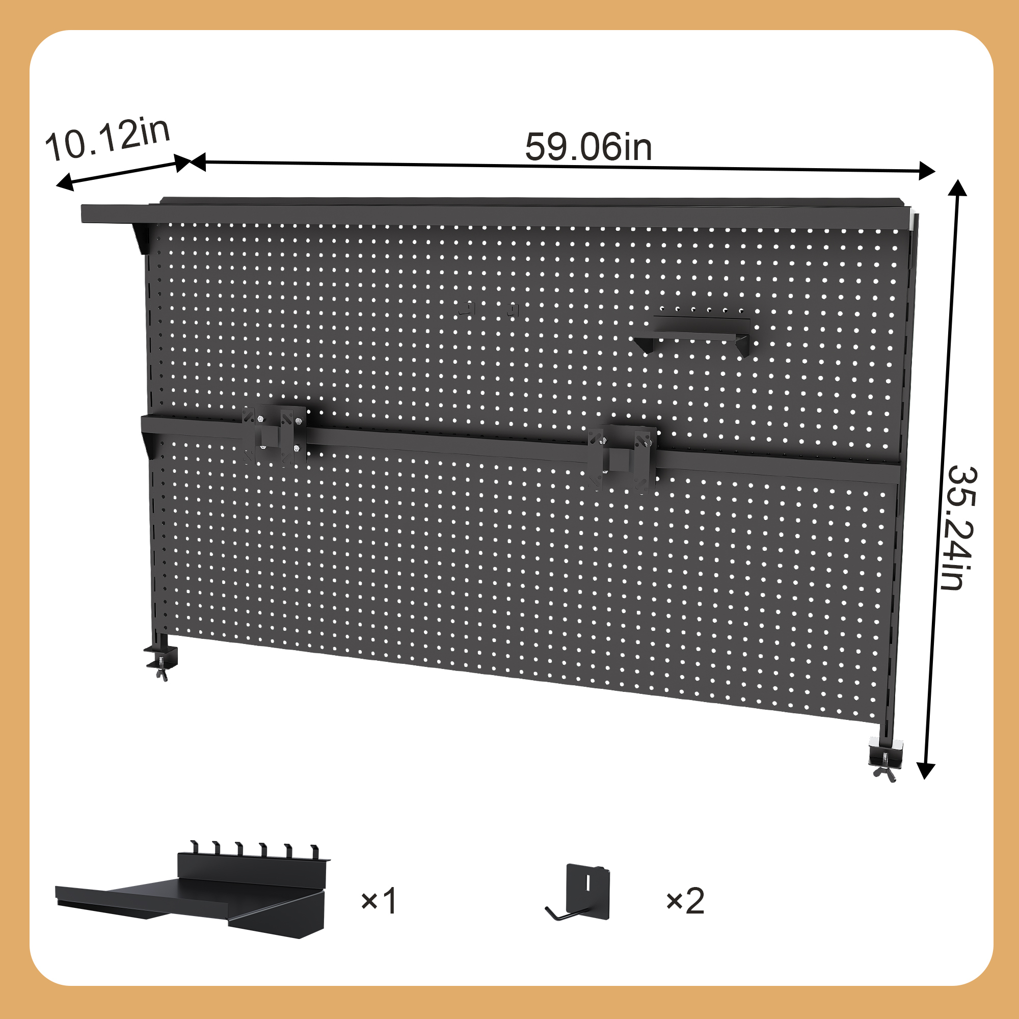 Montary Gaming & Office Desk Organizer with Dual Monitor Stand, 59x35" Metal Pegboard Privacy Panel, Black