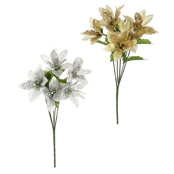 Darice Christmas Poinsettia Bush Metallic, 16 inches, 2 Assorted Colors