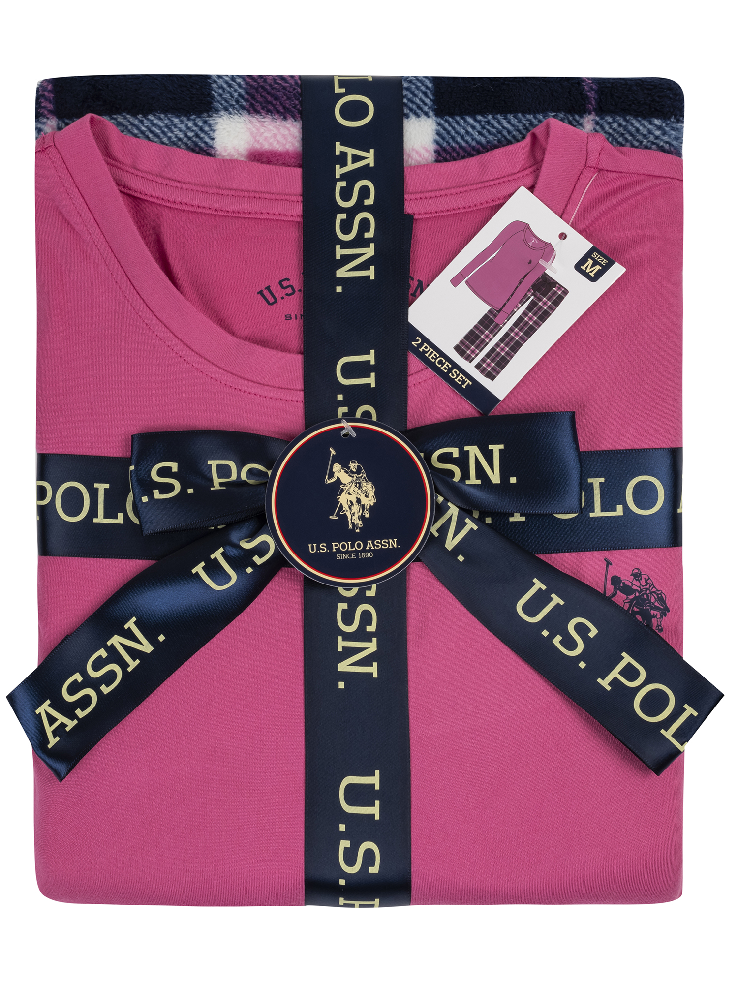 U.S. Polo Assn. Women's Holiday Giftable Long Sleeve Top and Plush Pant Pajama Sleep Set, 2-Piece, Sizes S-3X