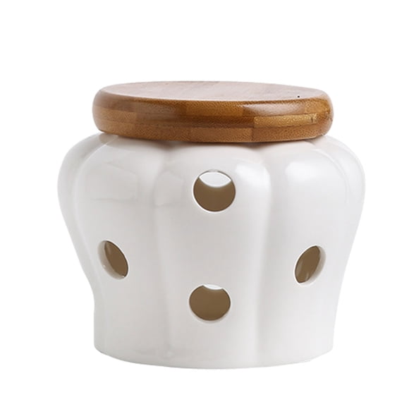 Advancent Olla de cerámica para ajo con tapa, tarro de almacenamiento organizador de cocina fácil de limpiar, fresco y organizado Cocina y Comedor blanco