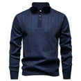 thumbnail image 2 of Fengqque Men's Quarter Zip Pullover Sweater Knit Casual Stand Collar Elastic Texture Knitted Self-cultivation Sweaters Blue XXL(XXL), 2 of 4